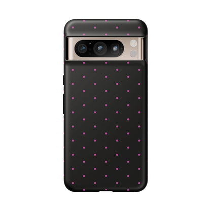 Phone Case, Elegant Pink Dot Black Tough Case for iPhone Samsung Google Pixel Phones, Protective Cover, Hard Shell, Stylish Accessories,