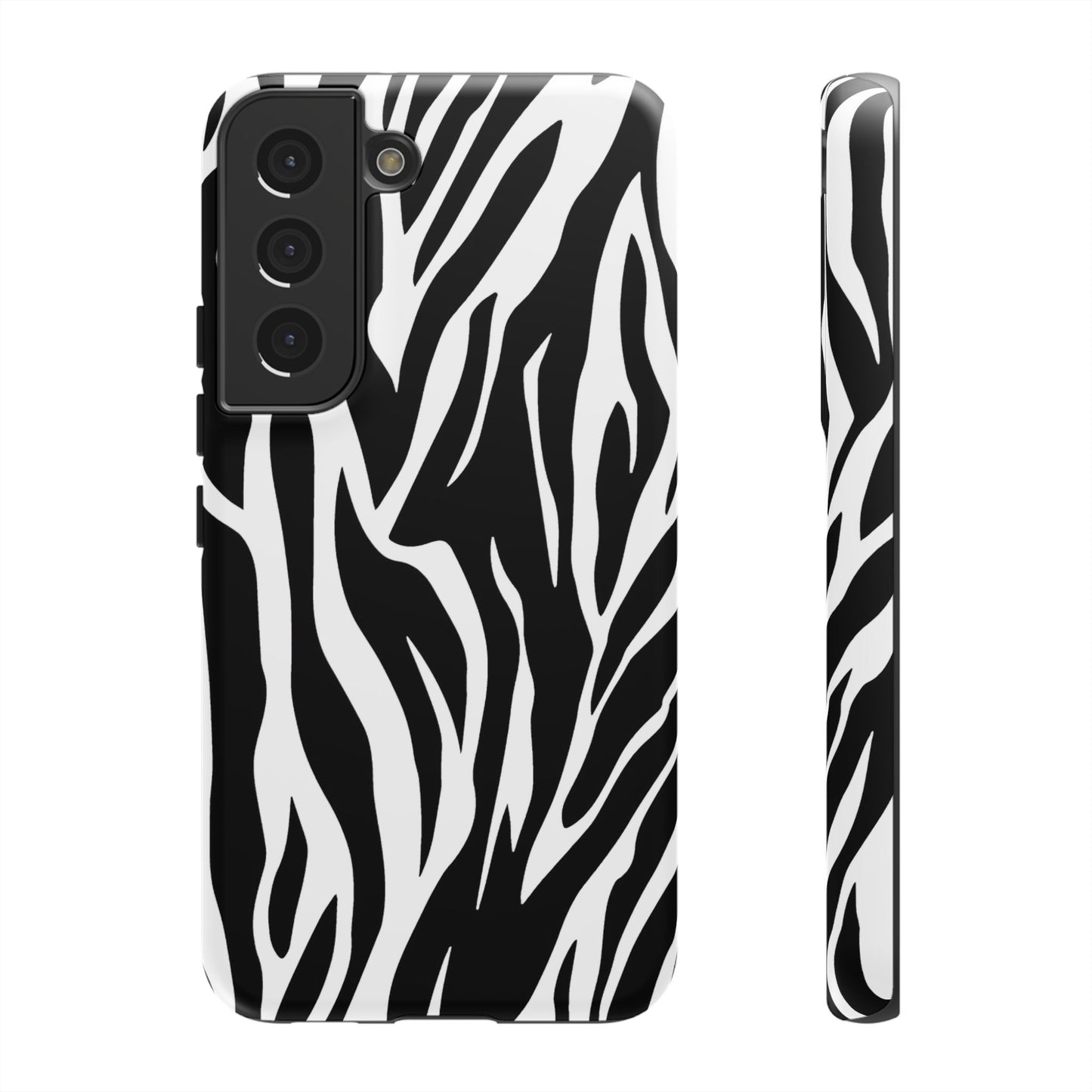 Black White Tiger Print Tough Case Cover for iPhone Samsung and Google phones.