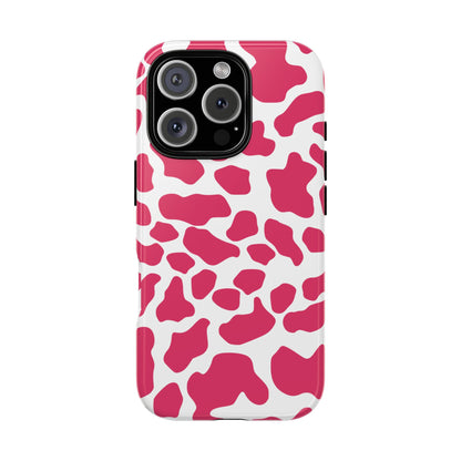 Pink Cow Print Phone Case Cover for iPhone, Samsung, Google smart phones