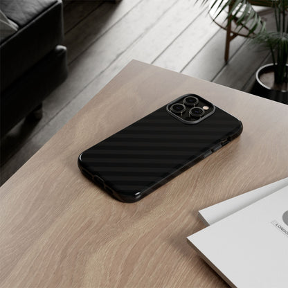 Phone Case, Black Diagonal Pattern Tough Gloss Finish Protective Cover, iPhone, Samsung, Google Pixel, Unique Geometric Design, Gift