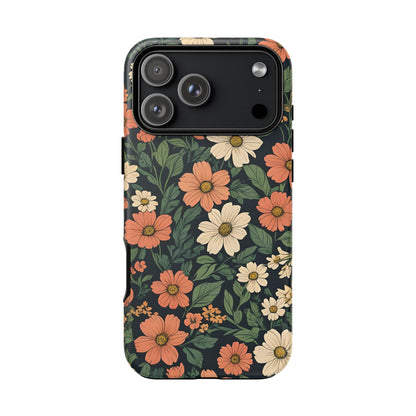 Orange & White Floral Phone Case Elegant Protection for iPhone, Samsung S and Google Pixel Phones