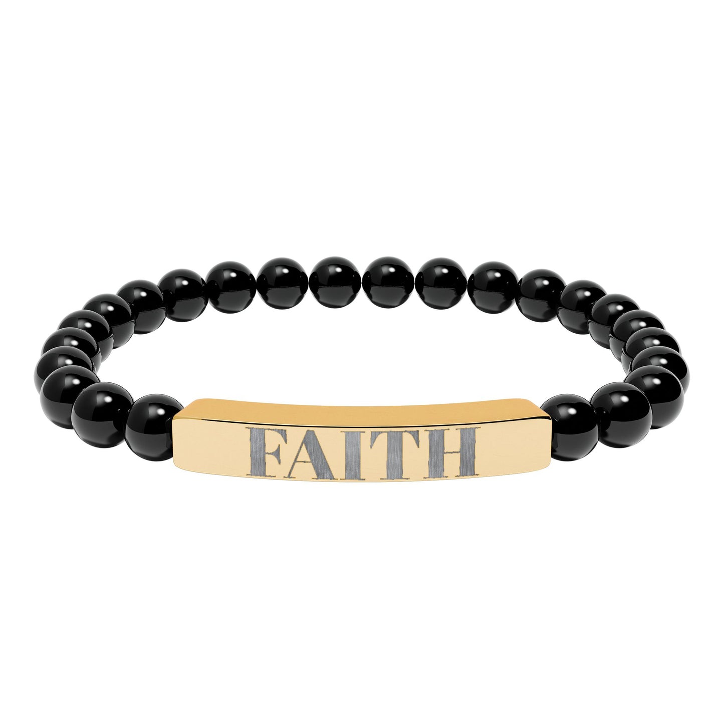 Faith Engraved Stone Stretch Bracelet | Natural Bead Bar Bracelet