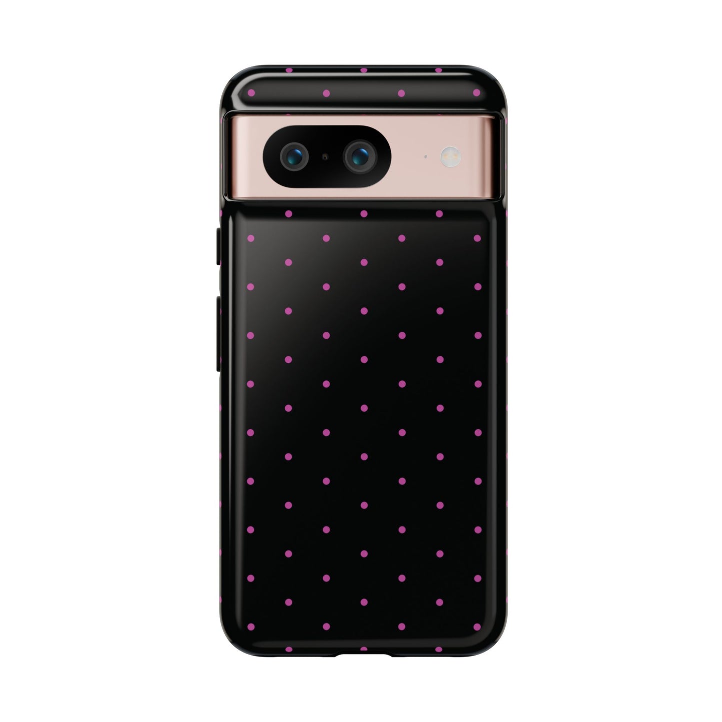 Phone Case, Elegant Pink Dot Black Tough Case for iPhone Samsung Google Pixel Phones, Protective Cover, Hard Shell, Stylish Accessories,