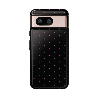 Phone Case, Elegant Pink Dot Black Tough Case for iPhone Samsung Google Pixel Phones, Protective Cover, Hard Shell, Stylish Accessories,