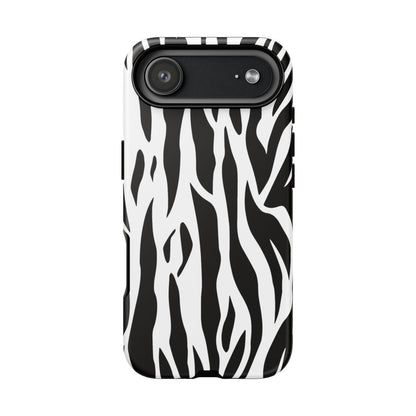 Black White Tiger Print Tough Case Cover for iPhone Samsung and Google phones.