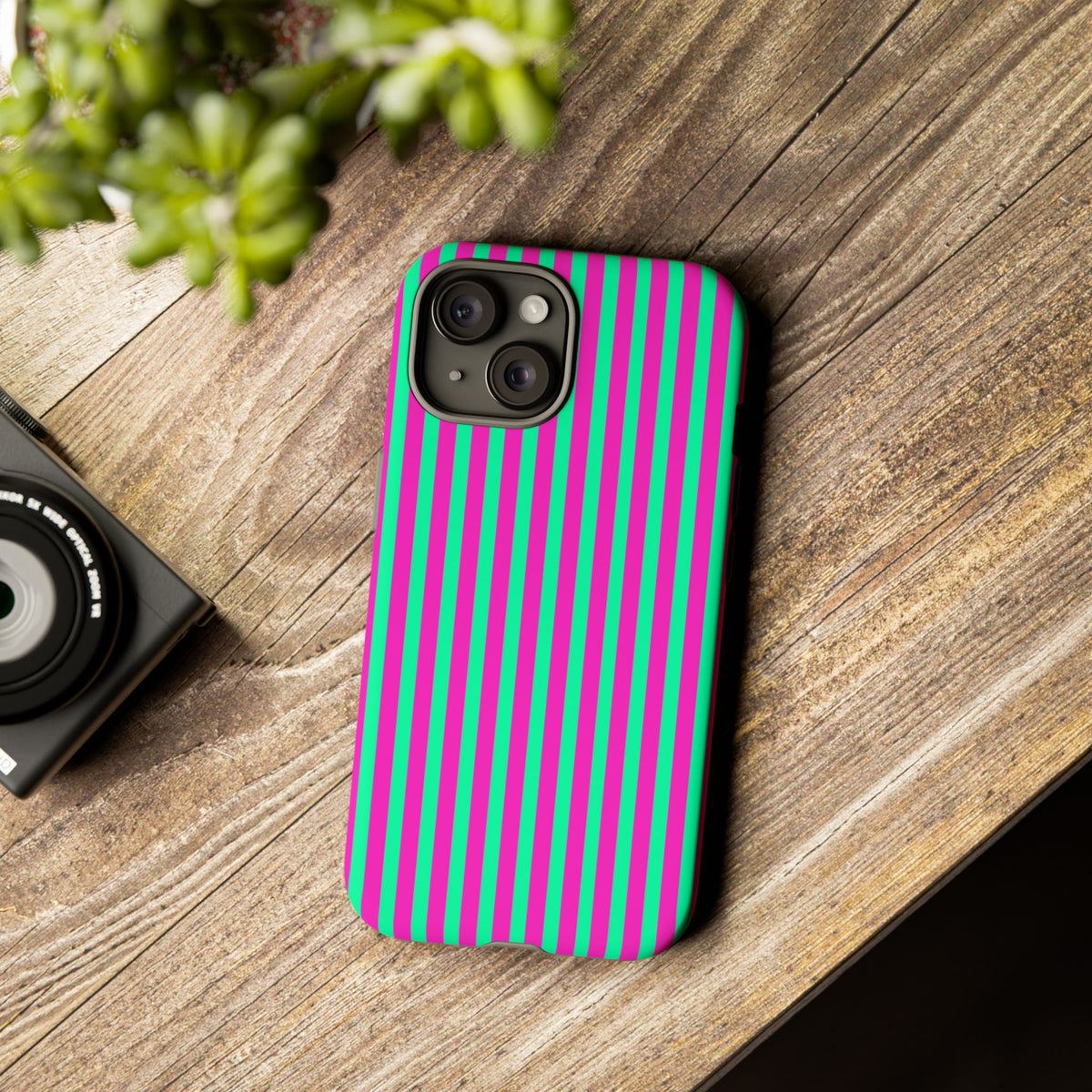 Green Pink Striped Phone Case Cover