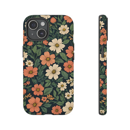 Orange & White Floral Phone Case Elegant Protection for iPhone, Samsung S and Google Pixel Phones