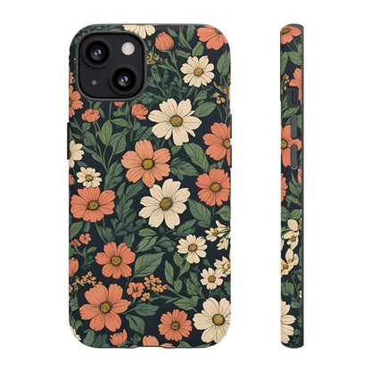 Orange & White Floral Phone Case Elegant Protection for iPhone, Samsung S and Google Pixel Phones