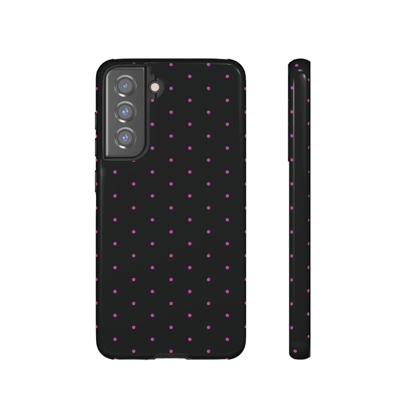 Phone Case, Elegant Pink Dot Black Tough Case for iPhone Samsung Google Pixel Phones, Protective Cover, Hard Shell, Stylish Accessories,