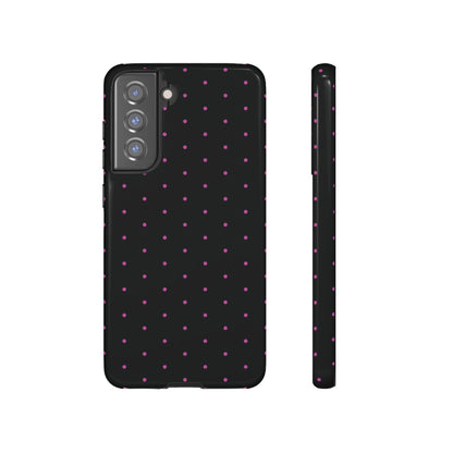 Phone Case, Elegant Pink Dot Black Tough Case for iPhone Samsung Google Pixel Phones, Protective Cover, Hard Shell, Stylish Accessories,