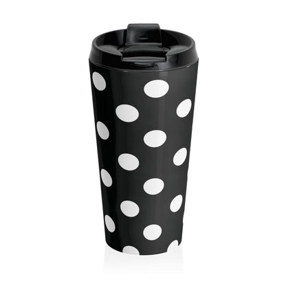 Black and White Polka Dot Stainless Steel Travel Mug, Eco-Friendly, Large Drink Tumbler.
