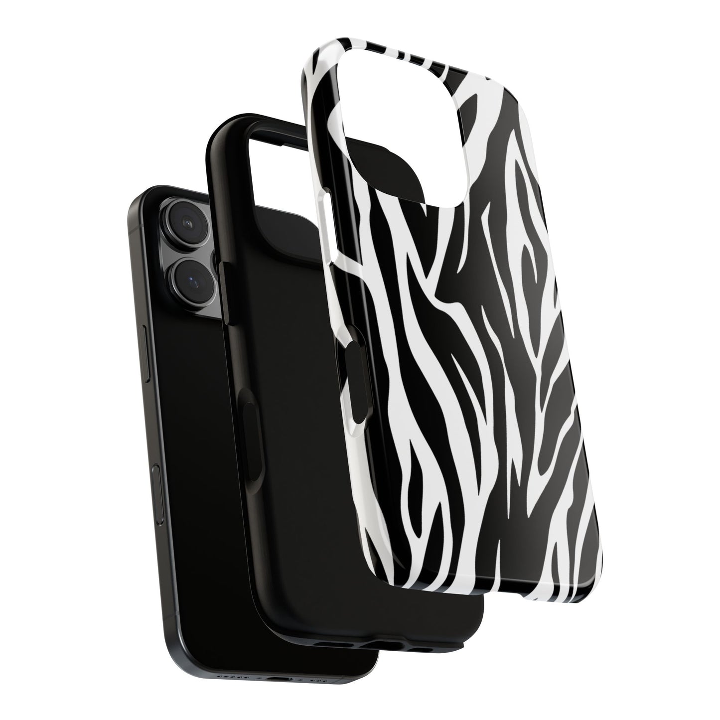 Black White Tiger Print Tough Case Cover for iPhone Samsung and Google phones.