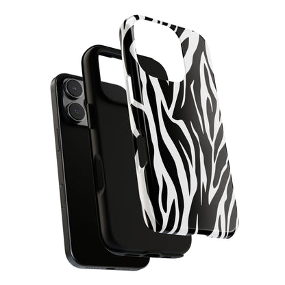 Black White Tiger Print Tough Case Cover for iPhone Samsung and Google phones.