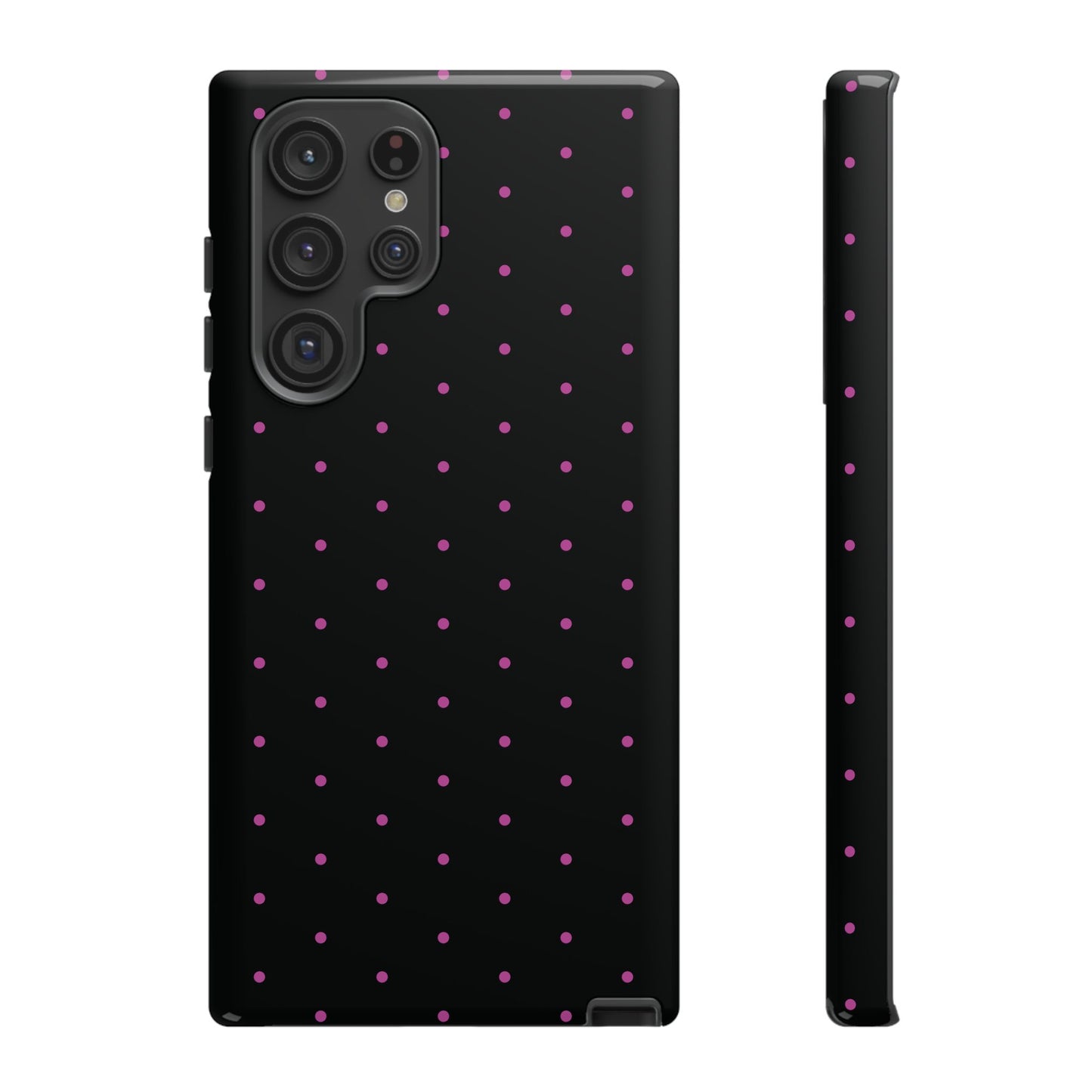 Phone Case, Elegant Pink Dot Black Tough Case for iPhone Samsung Google Pixel Phones, Protective Cover, Hard Shell, Stylish Accessories,