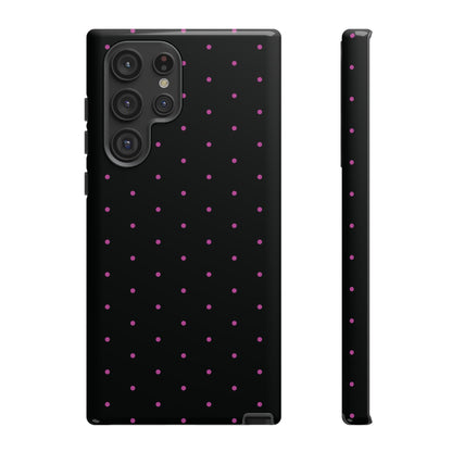 Phone Case, Elegant Pink Dot Black Tough Case for iPhone Samsung Google Pixel Phones, Protective Cover, Hard Shell, Stylish Accessories,