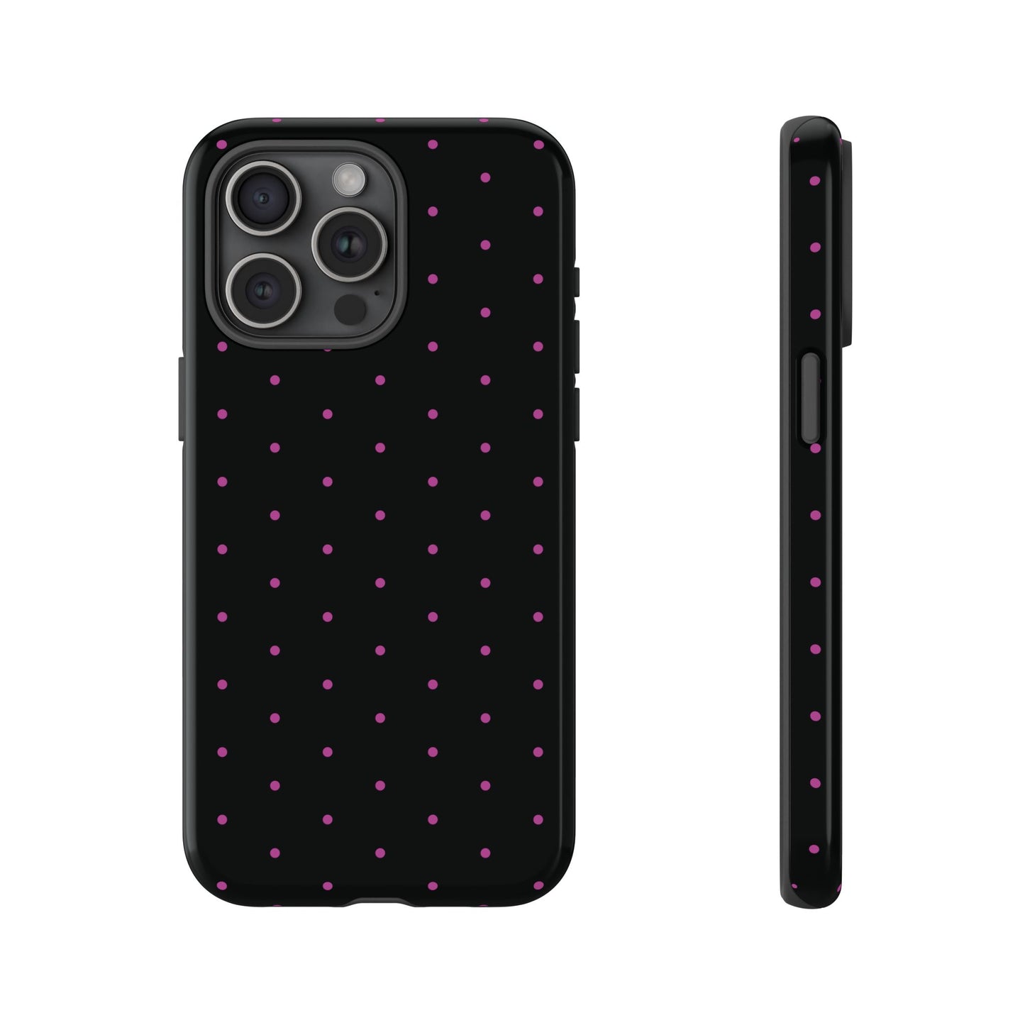 Phone Case, Elegant Pink Dot Black Tough Case for iPhone Samsung Google Pixel Phones, Protective Cover, Hard Shell, Stylish Accessories,