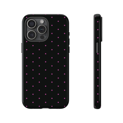 Phone Case, Elegant Pink Dot Black Tough Case for iPhone Samsung Google Pixel Phones, Protective Cover, Hard Shell, Stylish Accessories,