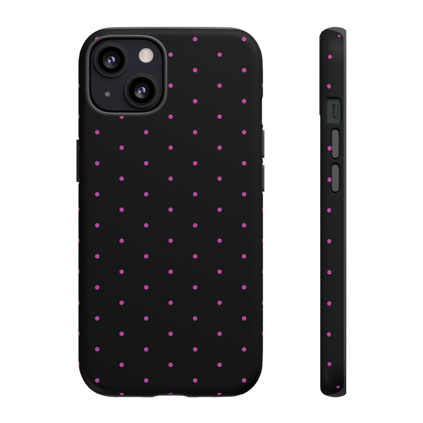 Phone Case, Elegant Pink Dot Black Tough Case for iPhone Samsung Google Pixel Phones, Protective Cover, Hard Shell, Stylish Accessories,