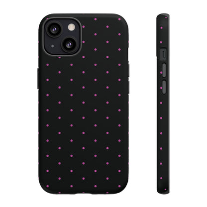 Phone Case, Elegant Pink Dot Black Tough Case for iPhone Samsung Google Pixel Phones, Protective Cover, Hard Shell, Stylish Accessories,