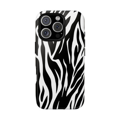 Black White Tiger Print Tough Case Cover for iPhone Samsung and Google phones.