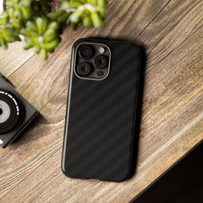Phone Case, Black Diagonal Pattern Tough Gloss Finish Protective Cover, iPhone, Samsung, Google Pixel, Unique Geometric Design, Gift