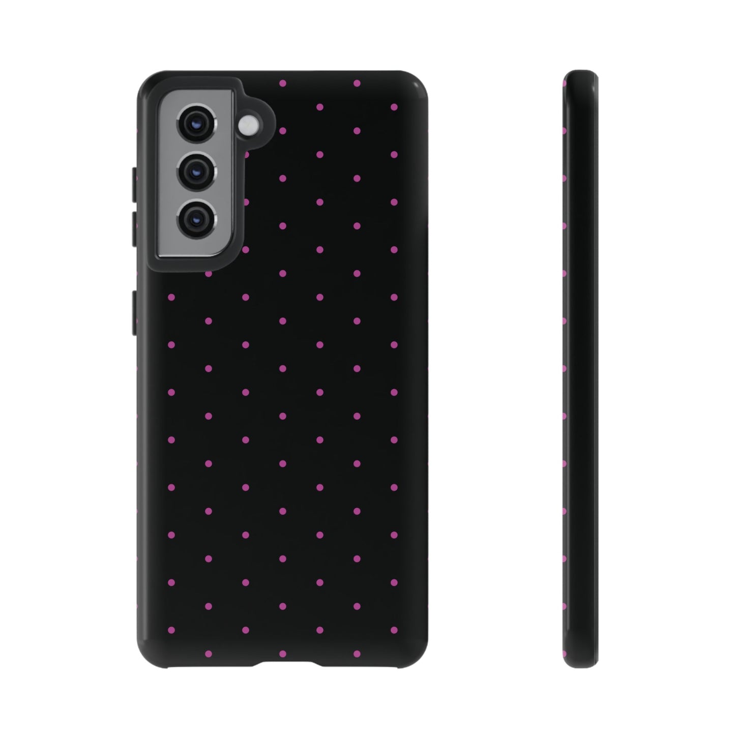 Phone Case, Elegant Pink Dot Black Tough Case for iPhone Samsung Google Pixel Phones, Protective Cover, Hard Shell, Stylish Accessories,