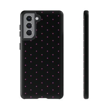 Phone Case, Elegant Pink Dot Black Tough Case for iPhone Samsung Google Pixel Phones, Protective Cover, Hard Shell, Stylish Accessories,