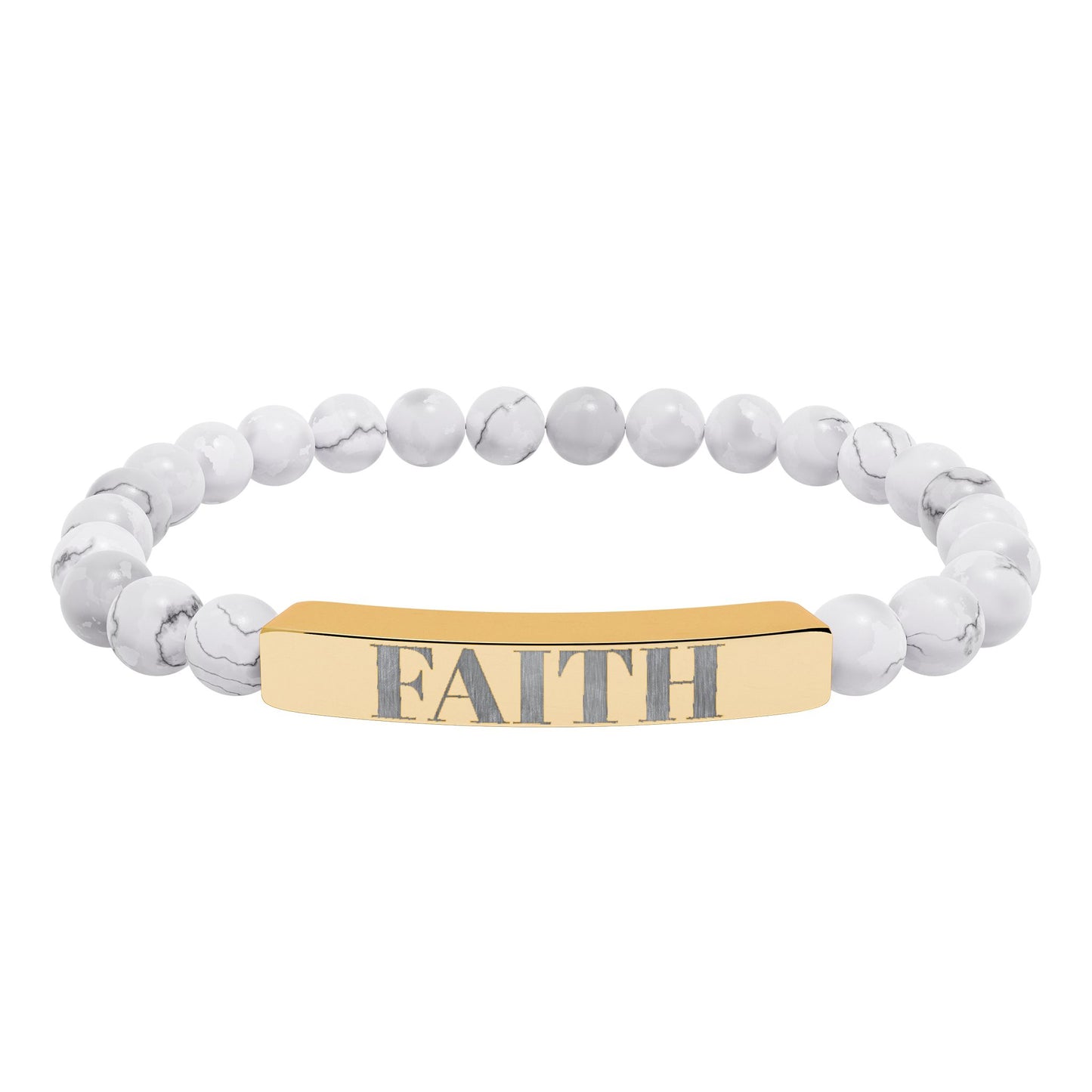 Faith Engraved Stone Stretch Bracelet | Natural Bead Bar Bracelet