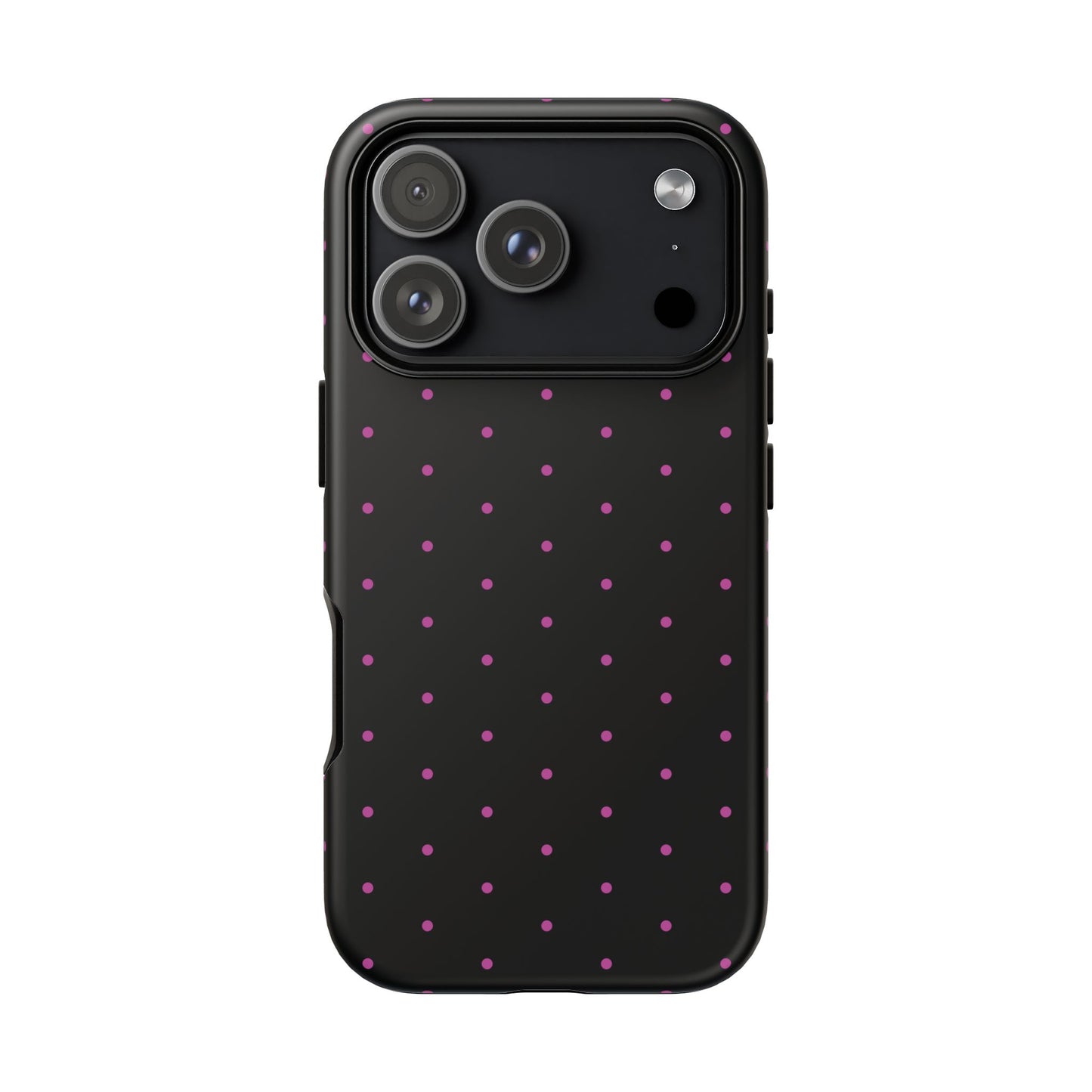 Phone Case, Elegant Pink Dot Black Tough Case for iPhone Samsung Google Pixel Phones, Protective Cover, Hard Shell, Stylish Accessories,