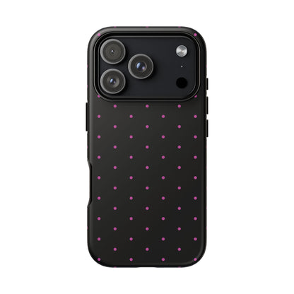 Phone Case, Elegant Pink Dot Black Tough Case for iPhone Samsung Google Pixel Phones, Protective Cover, Hard Shell, Stylish Accessories,