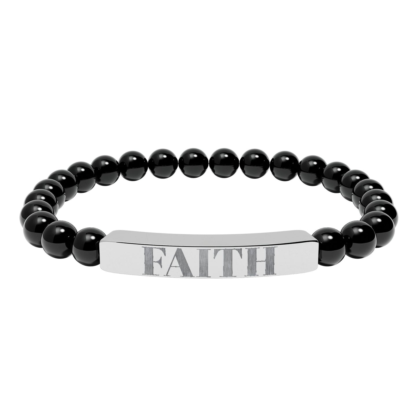 Faith Engraved Stone Stretch Bracelet | Natural Bead Bar Bracelet