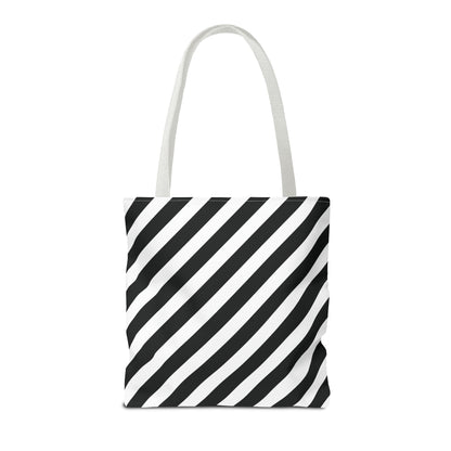 Black and White Diagonal Striped Tote Bag