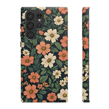 Orange & White Floral Phone Case Elegant Protection for iPhone, Samsung S and Google Pixel Phones