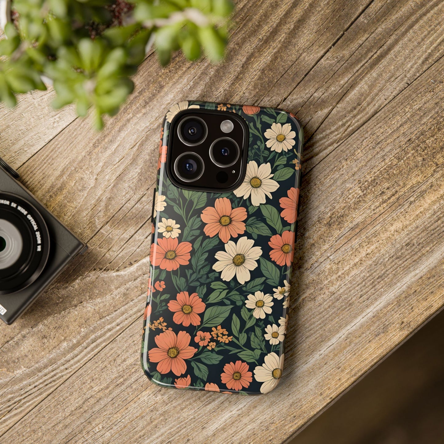 Orange & White Floral Phone Case Elegant Protection for iPhone, Samsung S and Google Pixel Phones
