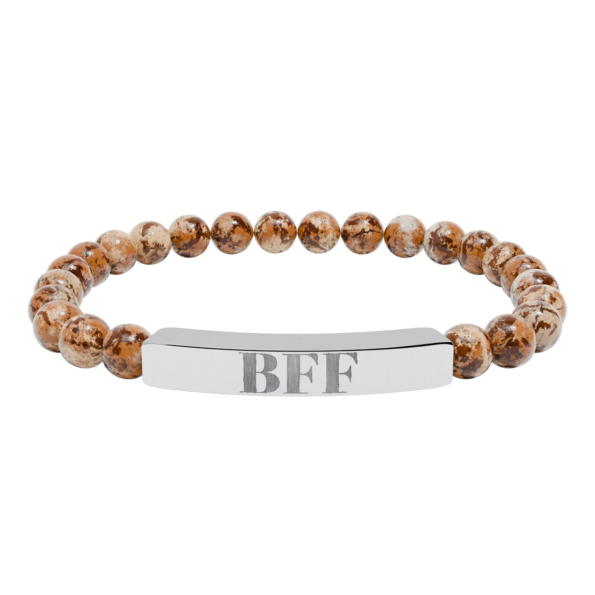 Best Friends Forever| BFF | Engraved Bar Natural Stone Bracelet | Stretch Beaded Bracelet