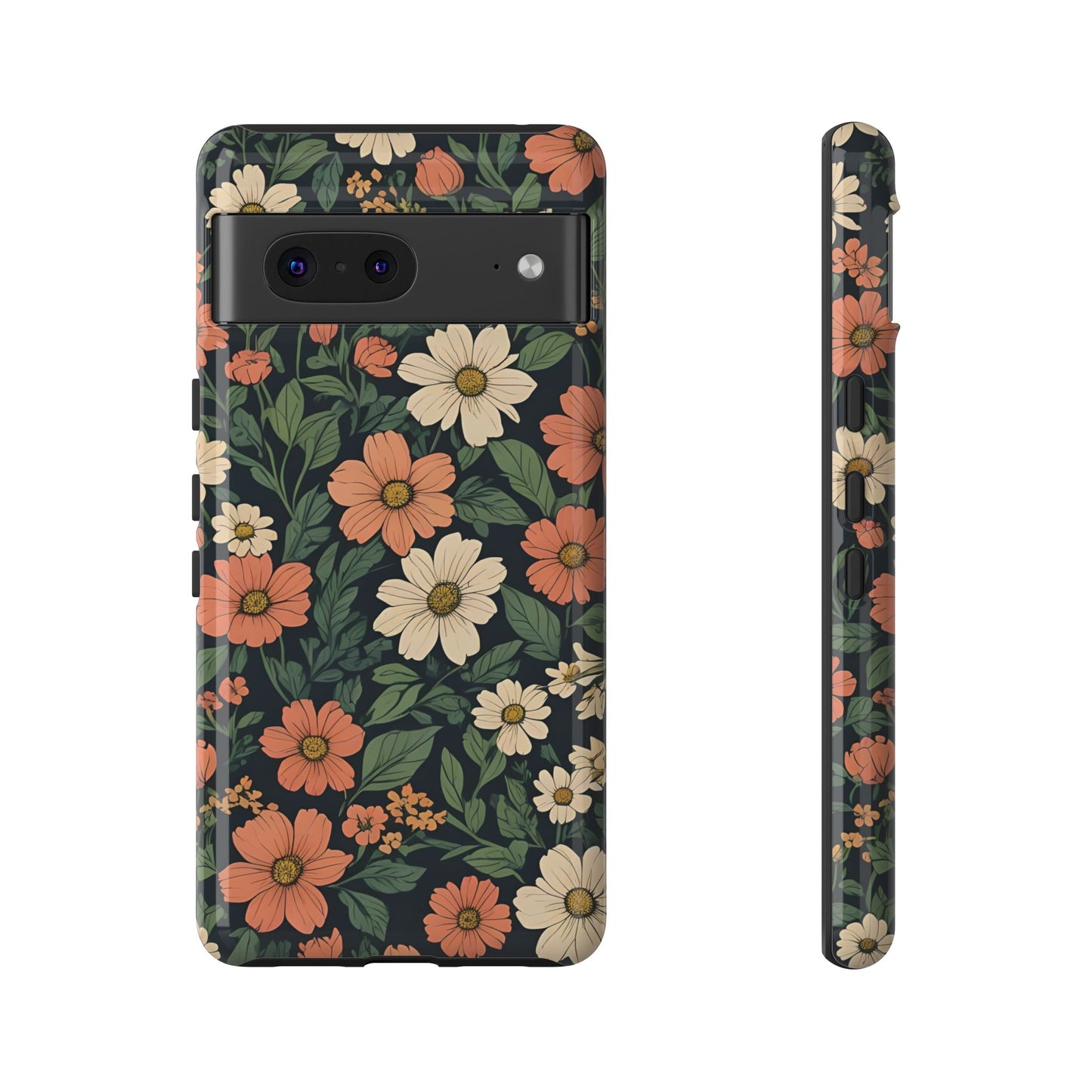 Orange & White Floral Phone Case Elegant Protection for iPhone, Samsung S and Google Pixel Phones
