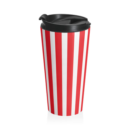 Retro Striped Travel Mug, Vintage Red White Stainless Steel Tumbler Cup,