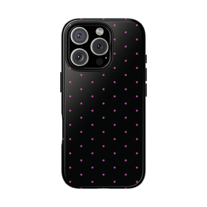Phone Case, Elegant Pink Dot Black Tough Case for iPhone Samsung Google Pixel Phones, Protective Cover, Hard Shell, Stylish Accessories,