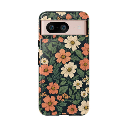 Orange & White Floral Phone Case Elegant Protection for iPhone, Samsung S and Google Pixel Phones
