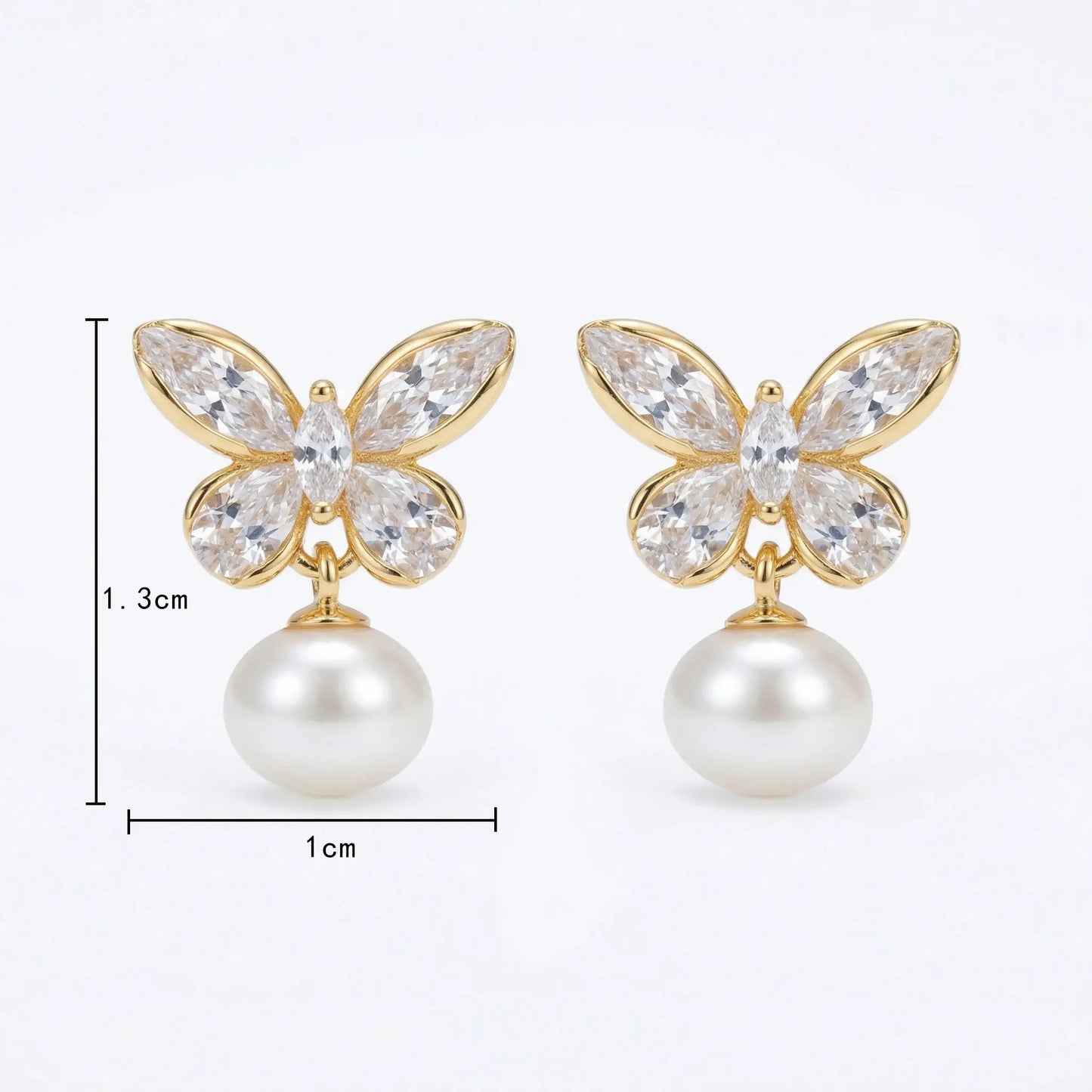 925 sterling silver elegant crystal butterfly earrings with clear wings and a lustrous pearl drop design