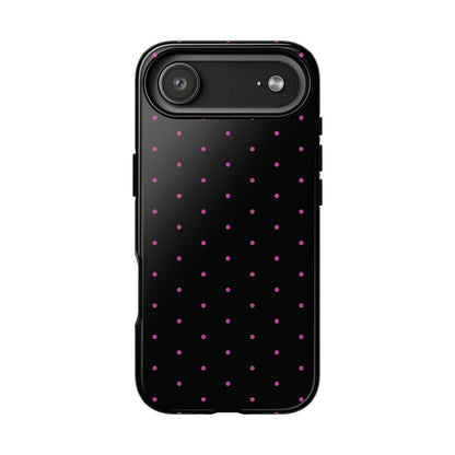 Phone Case, Elegant Pink Dot Black Tough Case for iPhone Samsung Google Pixel Phones, Protective Cover, Hard Shell, Stylish Accessories,