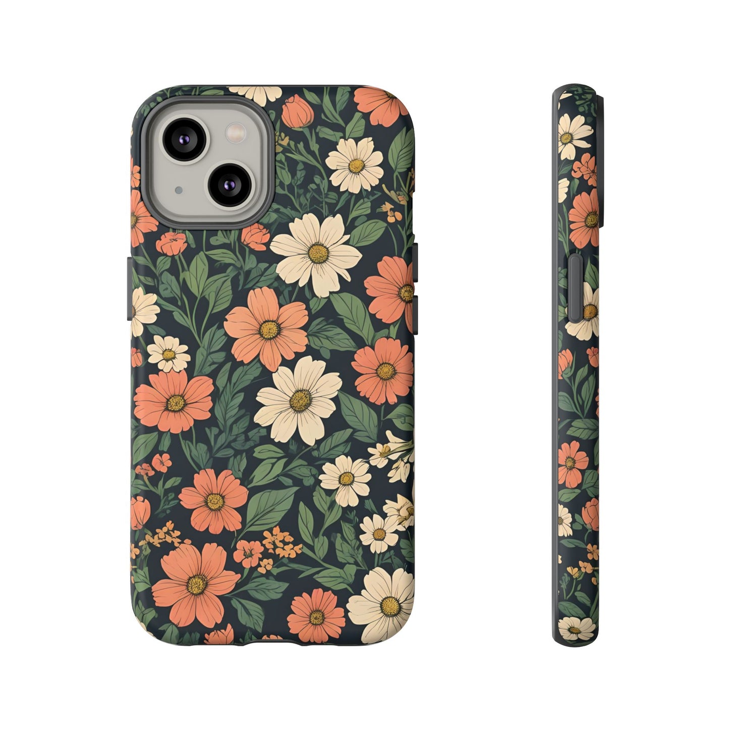Orange & White Floral Phone Case Elegant Protection for iPhone, Samsung S and Google Pixel Phones