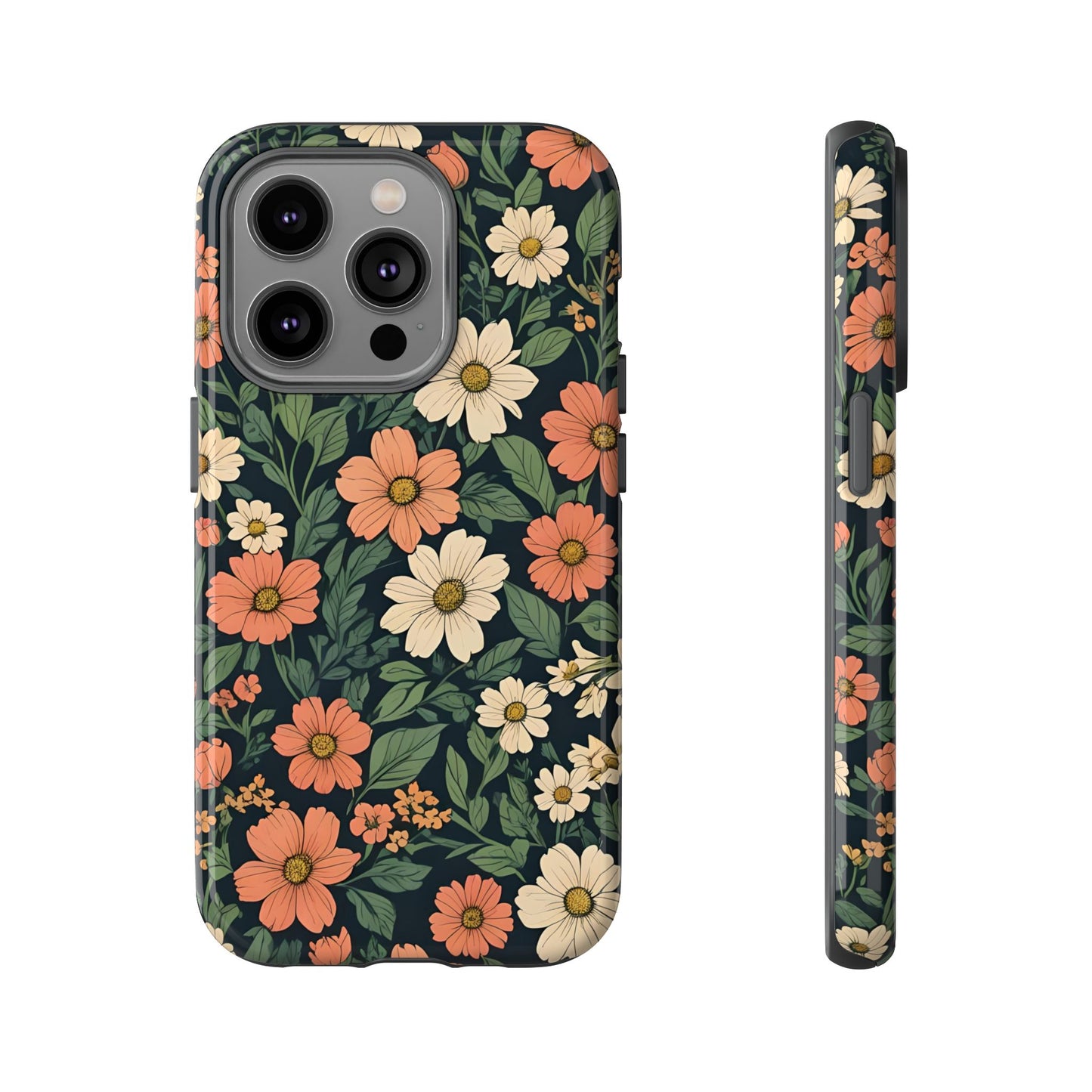 Orange & White Floral Phone Case Elegant Protection for iPhone, Samsung S and Google Pixel Phones