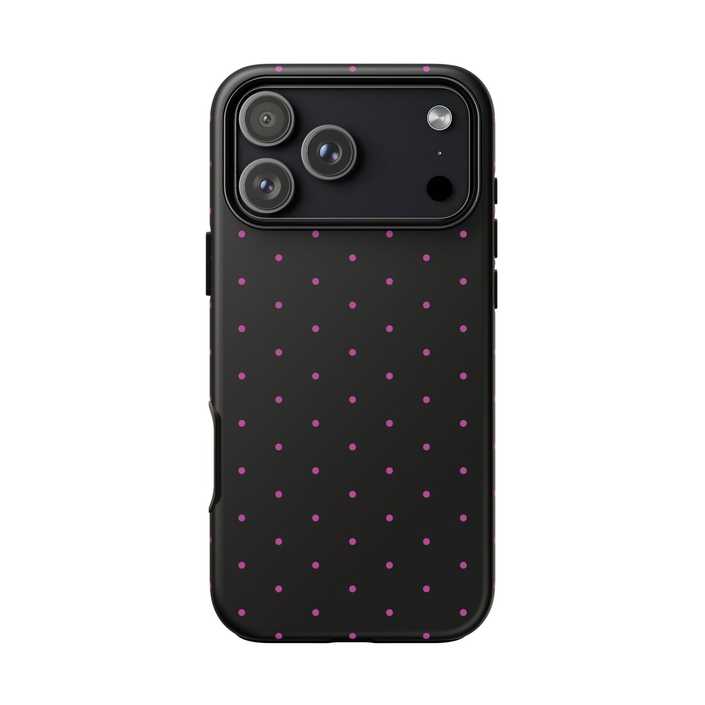 Phone Case, Elegant Pink Dot Black Tough Case for iPhone Samsung Google Pixel Phones, Protective Cover, Hard Shell, Stylish Accessories,