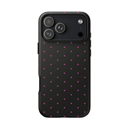 Phone Case, Elegant Pink Dot Black Tough Case for iPhone Samsung Google Pixel Phones, Protective Cover, Hard Shell, Stylish Accessories,