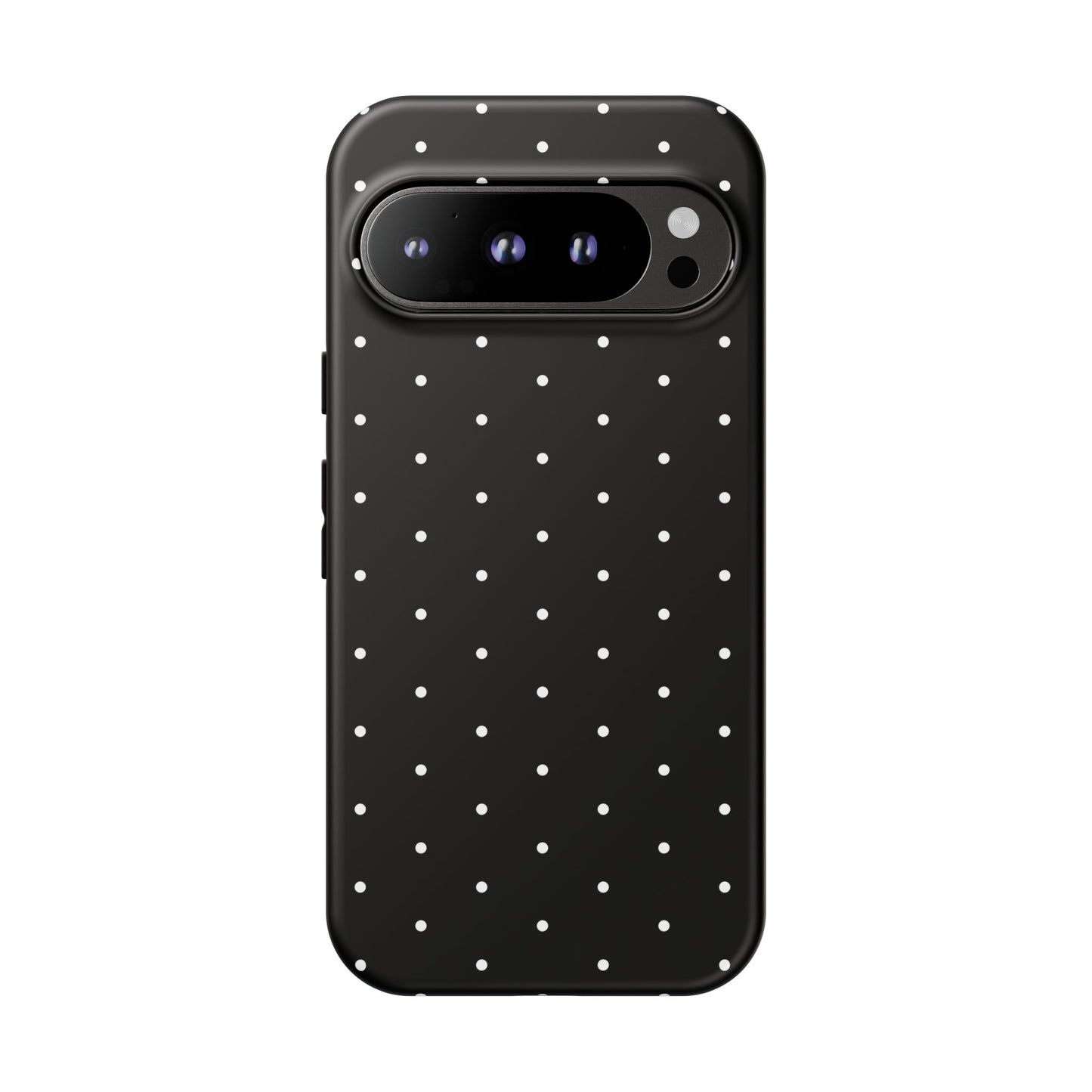Phone Case, Elegant Black Tough Case with White Dots, Stylish Protective Cover, Minimalist Design, Gift for Her, Birthday Present, Christmas