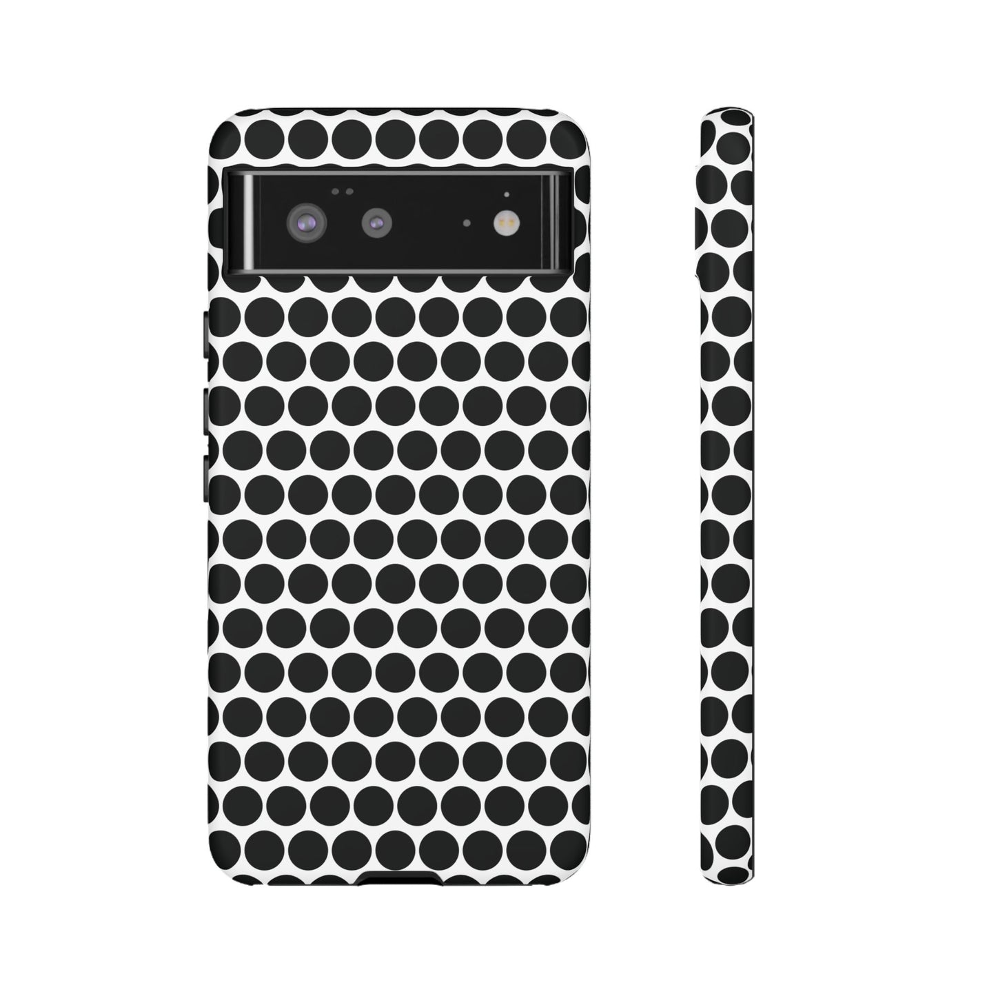 Black White Dot Pattern Tough Phone Case for iPhone, Samsung, Google