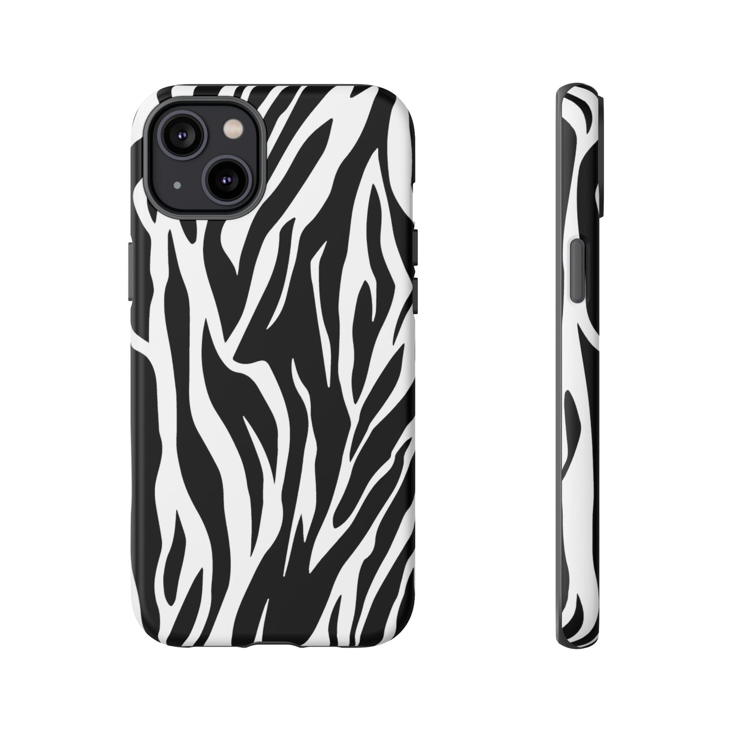 Black White Tiger Print Tough Case Cover for iPhone Samsung and Google phones.