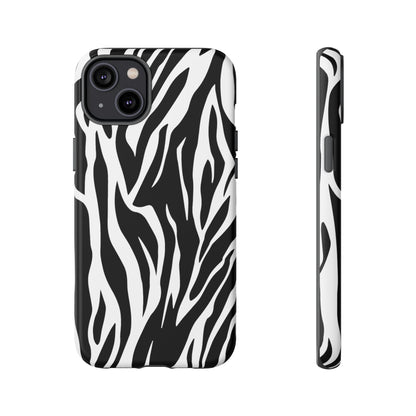 Black White Tiger Print Tough Case Cover for iPhone Samsung and Google phones.