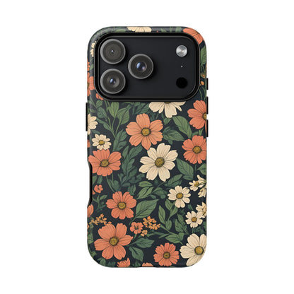 Orange & White Floral Phone Case Elegant Protection for iPhone, Samsung S and Google Pixel Phones
